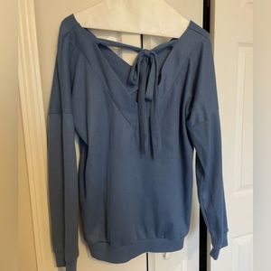 Periwinkle waffle knit top w/ bow in back